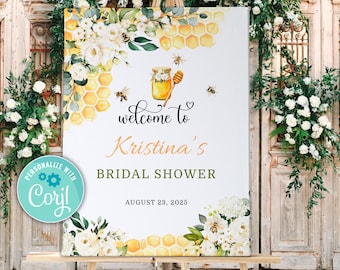 Bee Bridal Shower Welcome Sign, Editable Digital Download