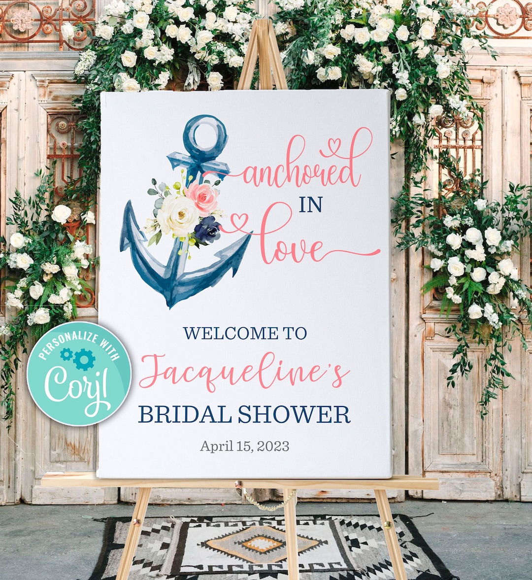 Nautical Anchored in Love Welcome Sign, Editable Anchor Nautical Bridal ...