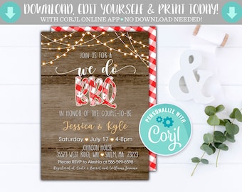 Rustic BBQ Couples Shower Invitation: Editable Digital Download