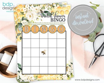 Bridal Shower Bingo Game: She Found Her Honey, Meant to Bee (PDF Downloadable Cards)
