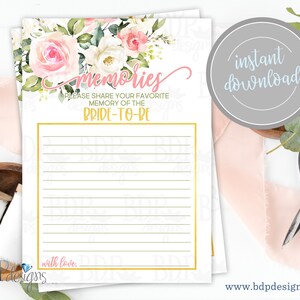 Floral Bridal Shower Game: Favorite Memories Card (PDF)