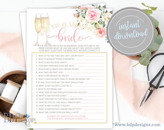 What Did He Say About His Bride Shower Game, Champagne Petals and Prosecco Brunch and Bubbly Bridal Shower Bachelorette Party Theme Download