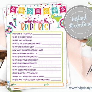Who Knows the Bride Best, Shower Game, Final Fiesta, Final Fiesta Bachelorette Party Game, Fiesta Bachelorette Party Game, Fiesta Bridal