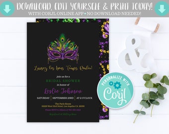 Editable Mardi Gras Bridal Shower Birthday Baby Shower Invitation Laissez Les Bon Temps Rouler Couples Shower Template Instant Download