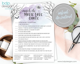 Halloween Bridal Shower Game: Movie Love Quote Match (Printable Download)