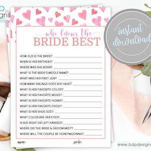 Love is in the Air Who Knows the Bride Best Bridal Shower Game Valentines Day Hearts Bachelorette Party Printable Instant Download Games SL1