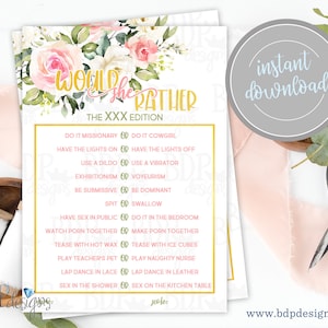 Would She Rather Bridal Shower Game, Would She Rather Game, Brunch and Bubbly Games, Pink Floral Bridal Shower Games, Bridal Shower Games
