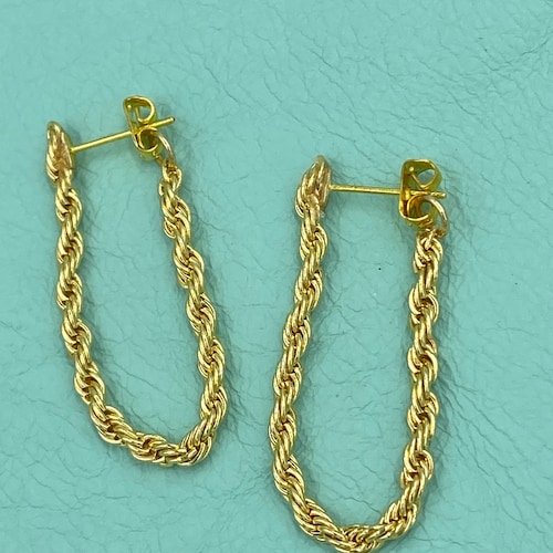 10K YELLOW GOLD 2.5mm Rope Chain Stud Dangle EARRINGS Push Etsy