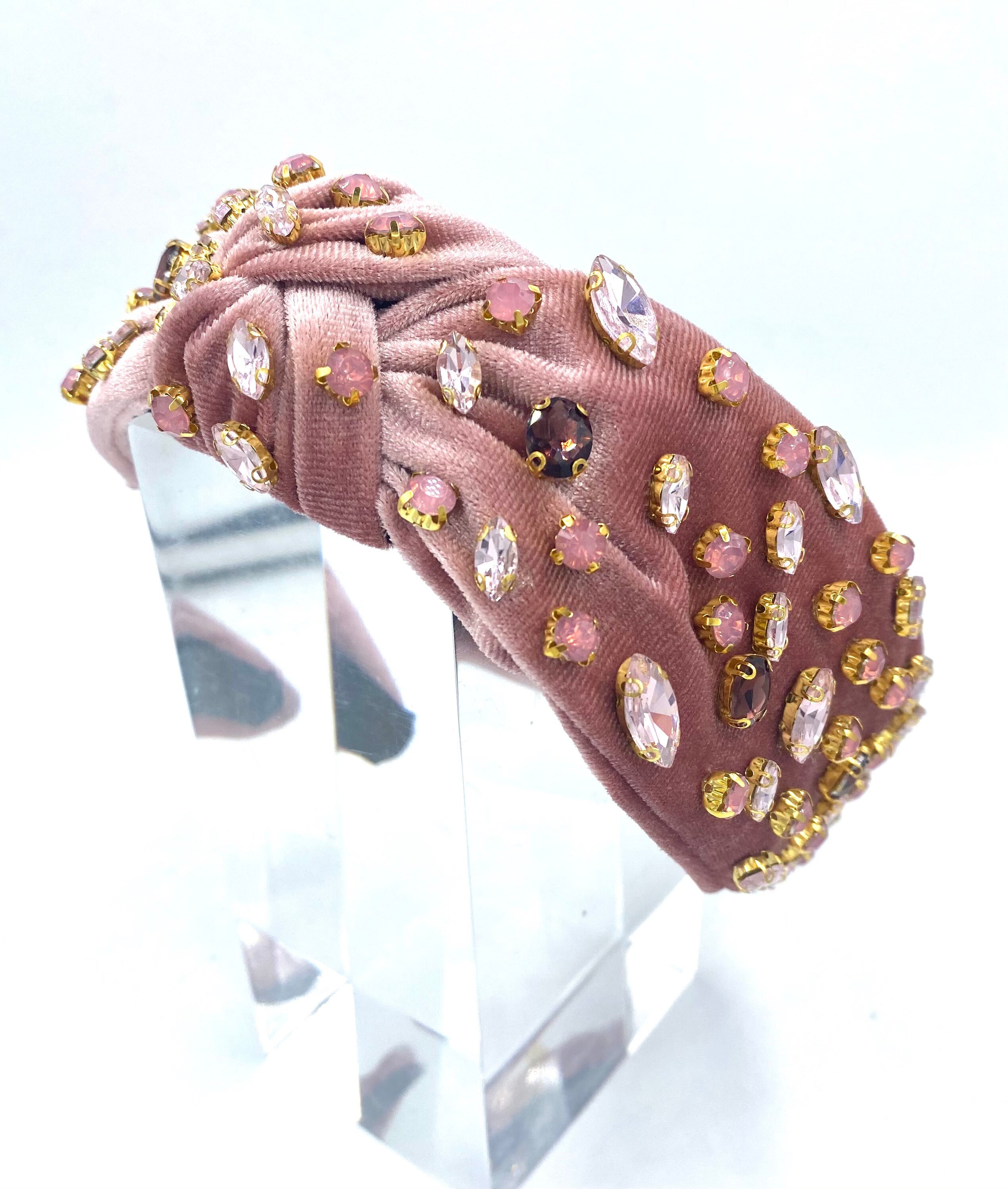 Velvet Brown & Flower Stone Headband