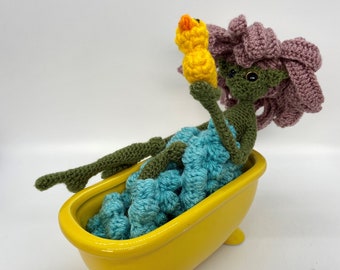 Crocheted Bathing Daisy Pixie With Rubber Duck