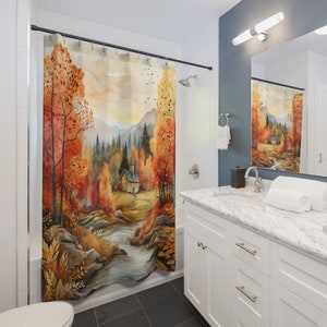 Fall Shower Curtains-Festive Autumn Bathroom Decor-Fall Vibes Home Bathroom Decor-Fall River