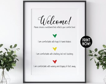 Wristband Color Sign Wedding Party Church Social Distancing Printable Customer Birthday Masks Sanitizer Color Coded Comfort Sign Guests