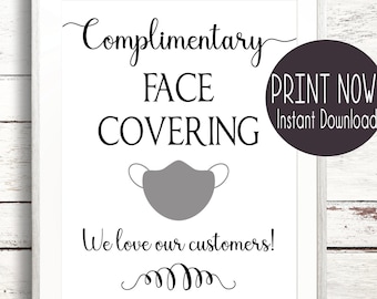 Free Masks Sign Instant PDF Download Restaurant Business Salon Social Distance Poster Door Front Desk Hotel Cafe Elegant Customer Notice