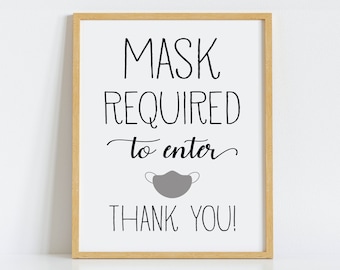 Masks Required Sign Instant PDF Download Restaurant Business Salon Social Distance Poster Door Front Desk Hotel Cafe Elegant Customer Notice