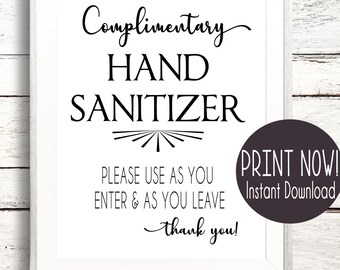 Hand Sanitizer Sign Instant PDF Download Restaurant Business Salon Social Distance Poster Door Front Desk Hotel Cafe Elegant Customer Notice