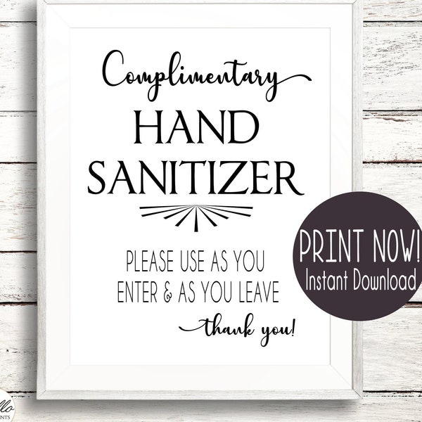 Hand Sanitizer Sign Instant PDF Download Restaurant Business Salon Social Distance Poster Door Front Desk Hotel Cafe Elegant Customer Notice