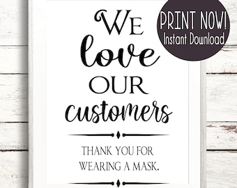 Wear a Mask Sign Instant PDF Download Restaurant Business Salon Social Distance Poster Door Front Desk Hotel Cafe Elegant Customer Notice