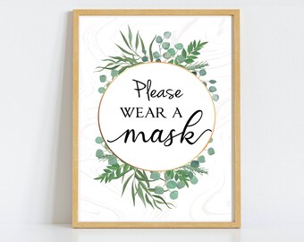 Wear a Mask Sign Instant PDF Download Restaurant Business Salon Social Distance Poster Door Front Desk Hotel Cafe Elegant Customer Notice