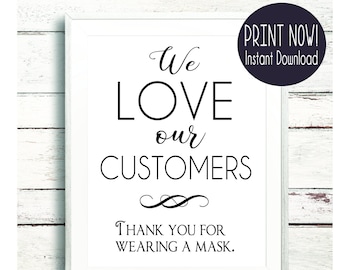 Wear a Mask Sign Instant PDF Download Restaurant Business Salon Social Distance Poster Door Front Desk Hotel Cafe Elegant Customer Notice