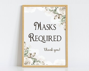Floral Mask Required Sign Instant PDF Download Restaurant Business Salon Social Distance Poster Door Front Desk Hotel Cafe Customer Notice
