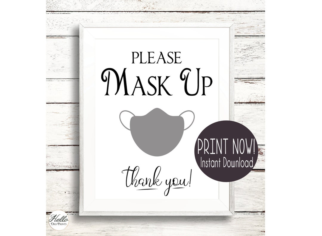 Mask Table Sign Wear a Mask Sign Instant PDF Download Restaurant Business Salon Social ...
