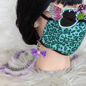Kawaii Chain, Layered Plastic Purple Hearts & Silver Metal Chunky Chain w/ Bows