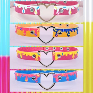 Colorful Sprinkles Choker Necklace, Rainbow Sprinkles Drip Necklace, Heart Choker, Pansexual Flag Collar Choker, Pink Yellow Blue