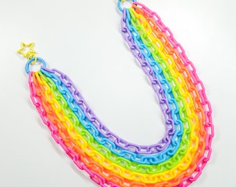 Kawaii Neon Regenbogen Kunststoff Layered Clip-On Kette, Bunte Geldbörse Hosenkette