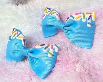 Pastel Goth Bows, Kawaii Drip Decoden Hair Bows, Cute Confetti Cake Bows, Kawaii Hair Clips