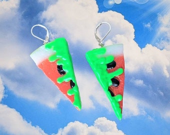 Kawaii Fruit Earrings, Watermelon Slice Earrings, Neon Frosting Fruit Earrings, Cute Candy Drip Earrings