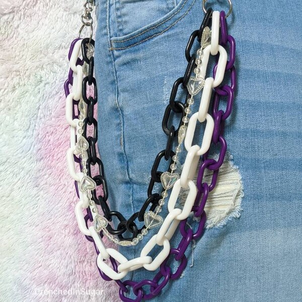 Colorful Layered Pants Chain, Cute Wallet Chain, Rainbow Pride Color Plastic Chains, Kawaii Pocket Chains, Asexual Flag Colors