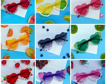Kawaii Obst Herzförmige Sonnenbrillen, Decoden Drippy Streusel Bunte Gläser