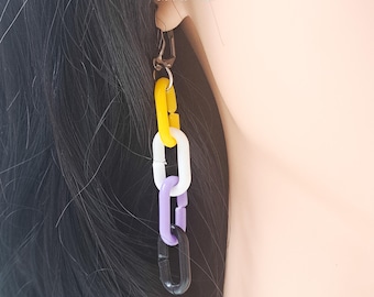 Kawaii Bunte Plastik Kettenglieder Ohrringe, Nonbinary Pride Flaggen Farben