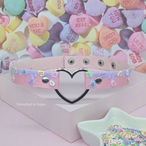 Valentine's Candy Heart Choker, Conversation Candy Heart Choker Necklace, Faux Leather Choker, Mean Sassy Valentine's Heart Candy Necklace