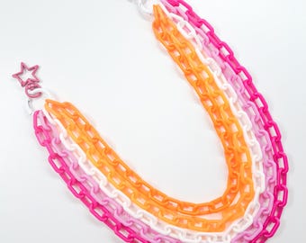 Colorful Layered Plastic Chain, Kawaii Clip-On Wallet Chain, Lesbian Pride Flag Colors Pants Keychain