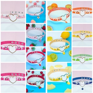 Kawaii Fruit Choker Necklace, Cute Fruit Collar, Faux Leather Heart Choker, Customized Fruit Necklace