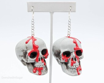 Bloody Skull Earrings w/ Red Bloody Drip