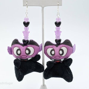 Cute Dracula Vampire Plush Earrings w/ Glow in the Dark Beads