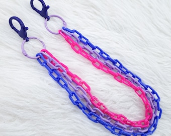Colorful Layered Clip-On Chain, Cute Wallet Chain, Rainbow Pride Color Plastic Chains, Kawaii Pocket Chains, Bisexual Flag Colors