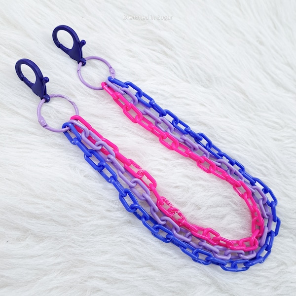 Colorful Layered Clip-On Chain, Cute Wallet Chain, Rainbow Pride Color Plastic Chains, Kawaii Pocket Chains, Bisexual Flag Colors