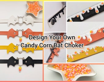 Candy Corn Bat Wing Choker Collar Necklace, (Design Your Own/Customized) Cute Spooky Bat Choker Necklace