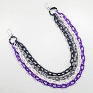 Cadena con clip en capas de colores, linda cadena para billetera, cadenas de plástico con los colores del orgullo del arcoíris, cadenas de bolsillo kawaii, colores de la bandera asexual