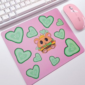 Kawaii Hamburger Hamster Pickles Mousepad, Kawaii Mousepad, Cute Hamburger Heart Pickles Mousepad, Cute Hamster Mousepad