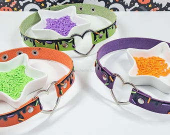 Gothic Halloween Drippy Streusel Choker Halskette, Kunstleder Herz Halsband