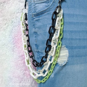 Cadena de pantalones en capas de colores, cadena de billetera linda, cadenas de plástico de color orgullo arcoíris, cadenas de bolsillo Kawaii, colores de bandera agender