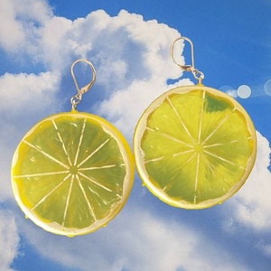 Kawaii Fruit Earrings, Lemon Slice Earrings, Lemon Slice Fruit Earrings, Realistic Fruit Earrings