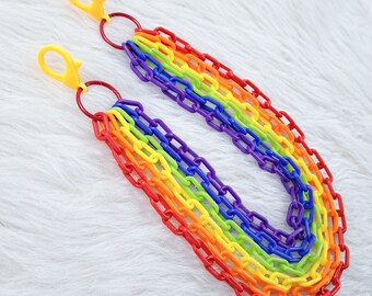 Colorful Layered Clip-On Chain, Cute Wallet Chain, Rainbow Pride Color Plastic Chains, Kawaii Pocket Chains, LGBTQIA+ Pride Flag Colors
