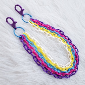 Colorful Layered Clip-On Chain, Cute Wallet Chain, Rainbow Pride Color Plastic Chains, Kawaii Pocket Chains, Polyamorous Flag Colors