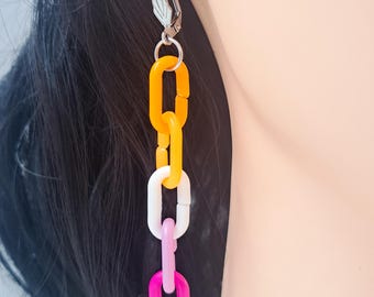 Kawaii bunte Plastikketten-Glieder Ohrringe, Lesben Pride Flagge Farben