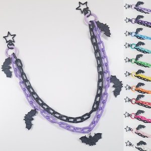 Cadena con clip en capas con murciélagos góticos pastel, linda cadena de plástico espeluznante para Halloween, cadenas para pantalones kawaii, cadena con murciélagos de colores, cadena para el bolsillo de la billetera
